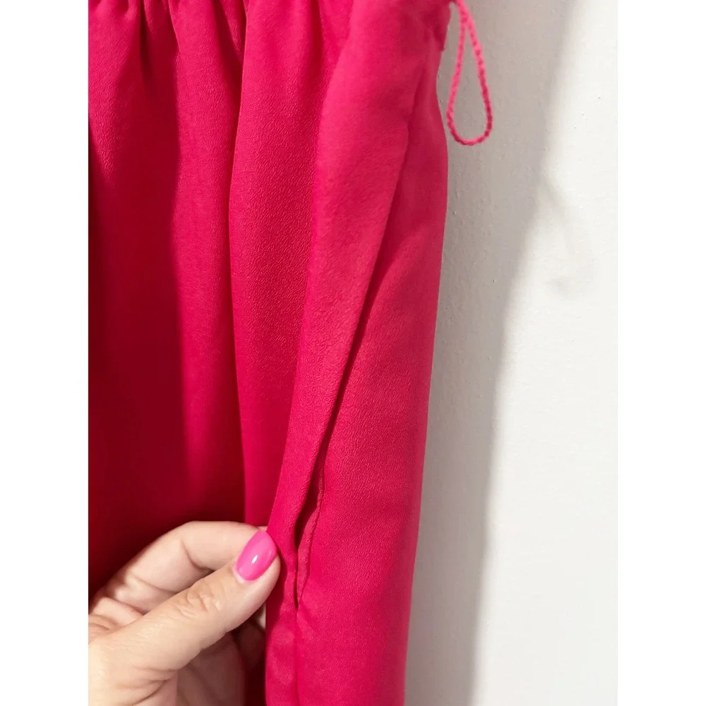 Express Ruffle Neck Dress Womens XS Pink Sleeveless Elastic Waist Pockets